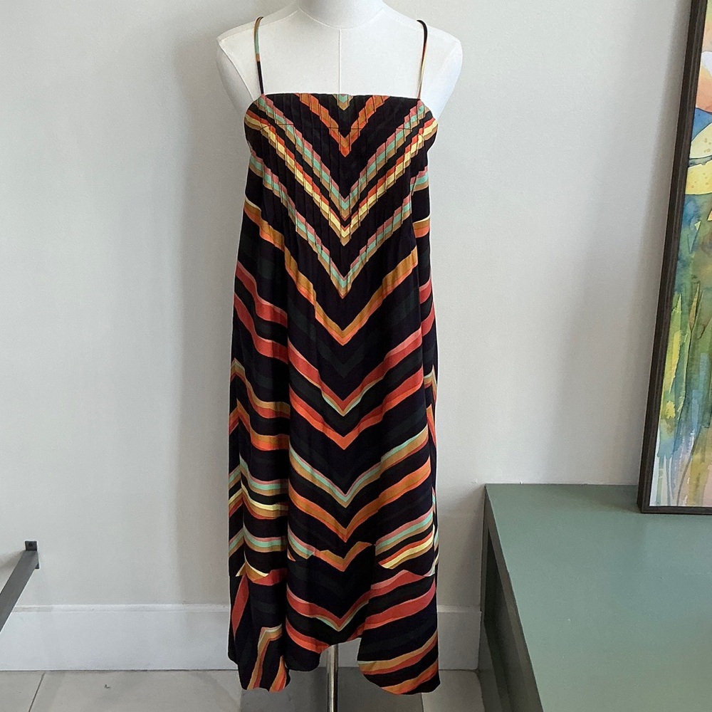Anthropologie Strapless Chevron Dress - Black and Orange  - S (676)